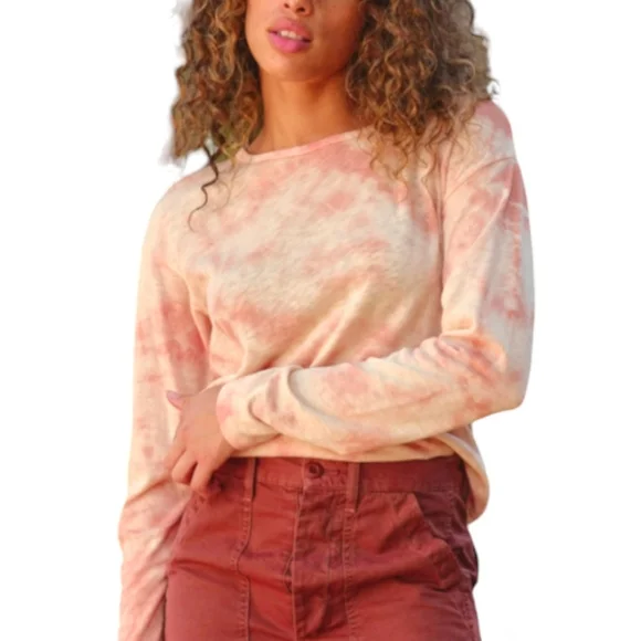 AMO Cotton Tie Dye Tee Long Sleeve Slub Beach Orange Sherbet Small NEW - Picture 1 of 8